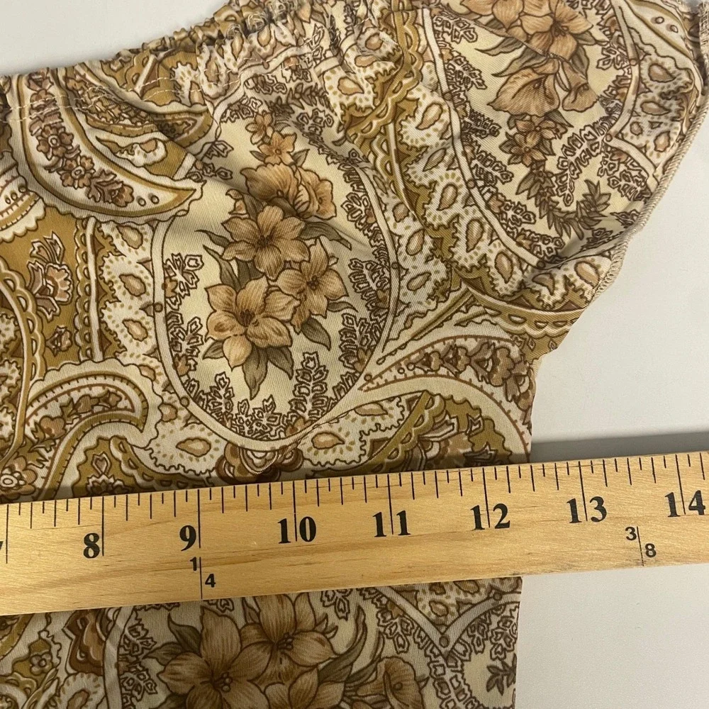 Vtg Charlotte Russe Paisley Floral Cold Shoulder Top Small Brown Tan Y2K Boho